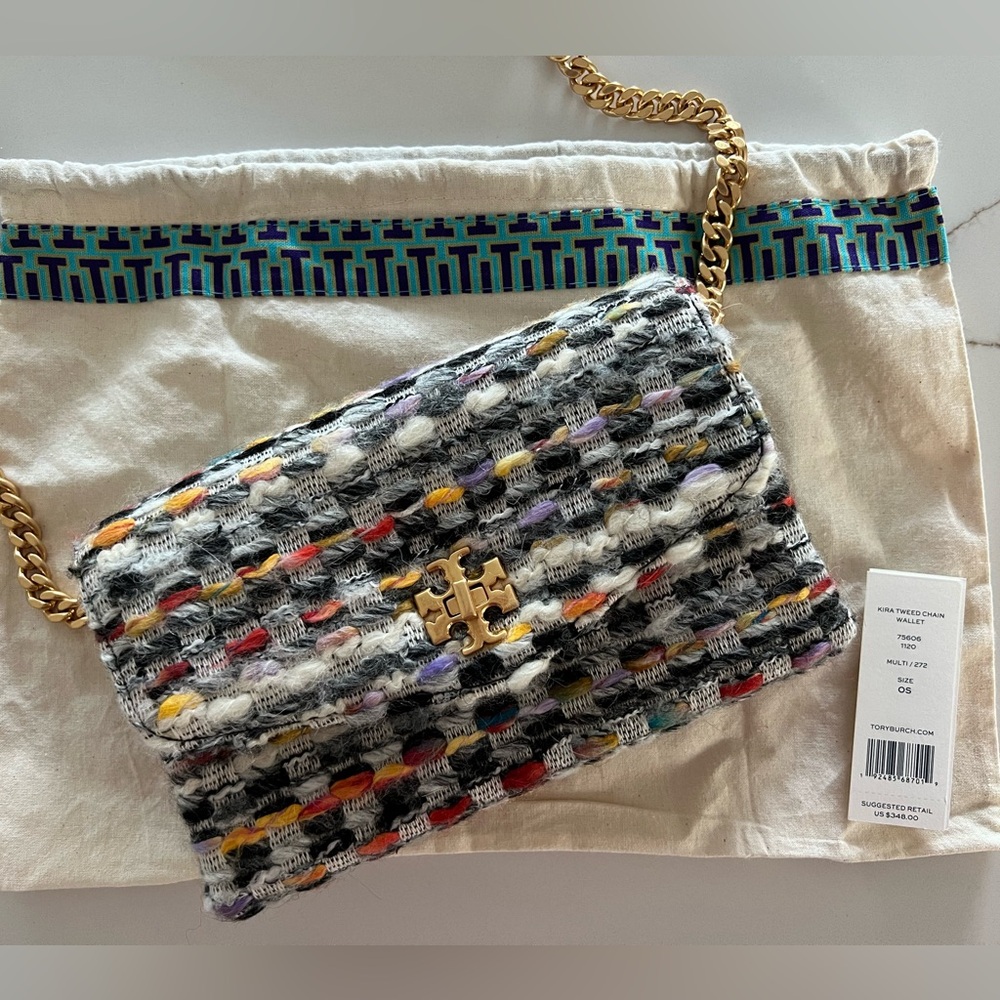 Tory Burch Kira Tweed Wallet Chain bag multicolor NWT
